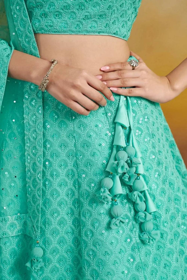 Blue Sequin With Embroidered Georgette Lehenga