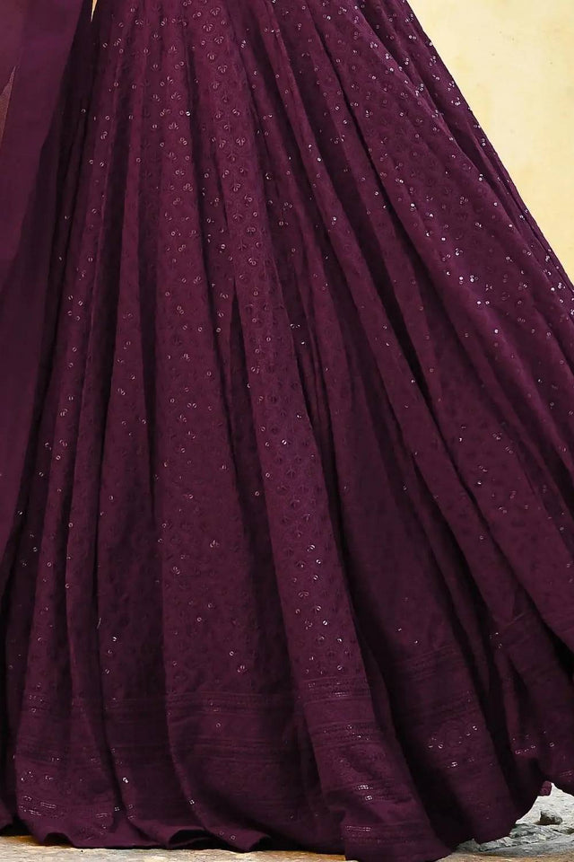Violet Sequin With Embroidered Georgette Lehenga