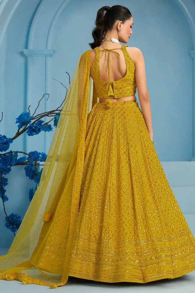Yellow Sequin With Embroidered Georgette Lehenga