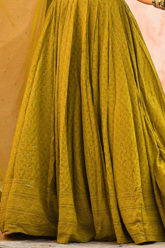 Yellow Sequin With Embroidered Georgette Lehenga