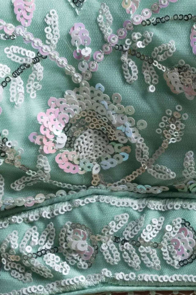 Blue Sequin Net Lehenga