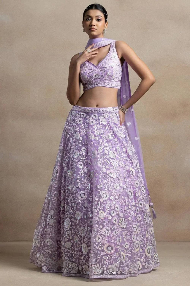 Lavender Sequin Net Lehenga