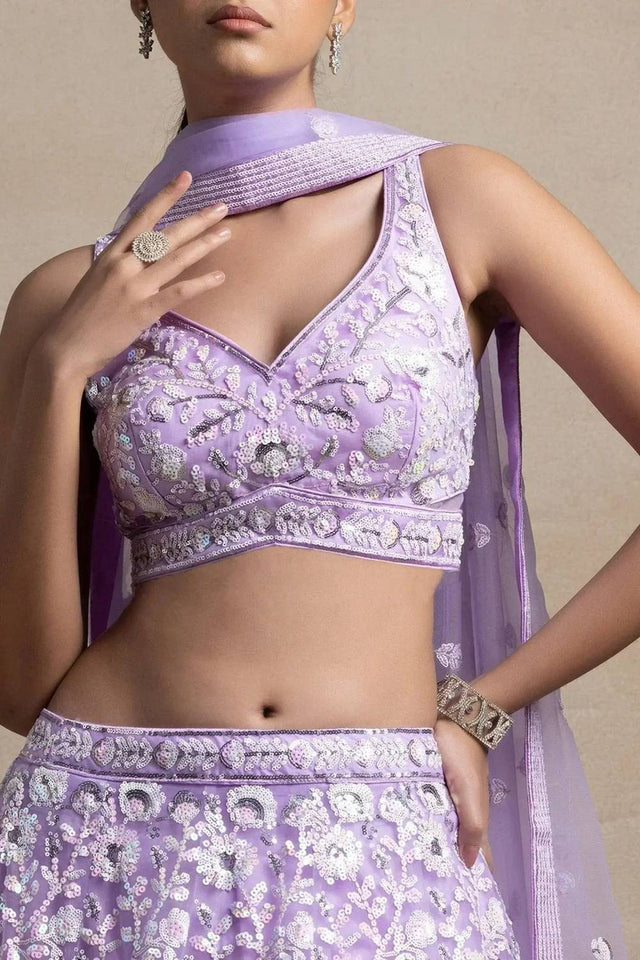 Lavender Sequin Net Lehenga