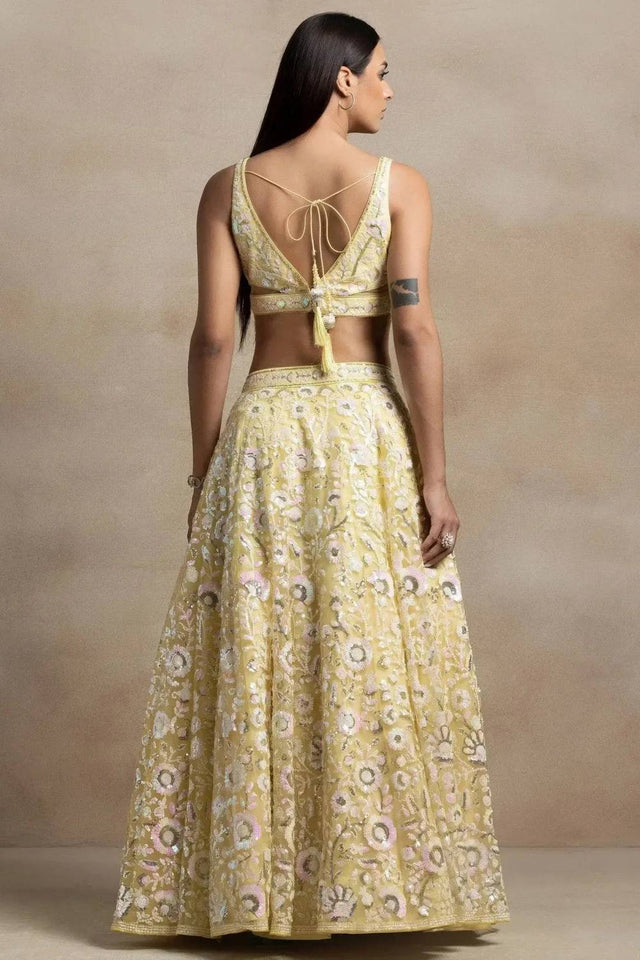 Yellow Sequin Net Lehenga