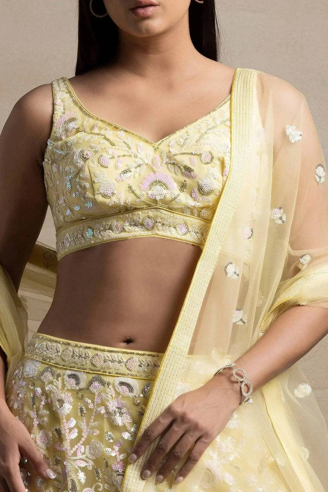 Yellow Sequin Net Lehenga