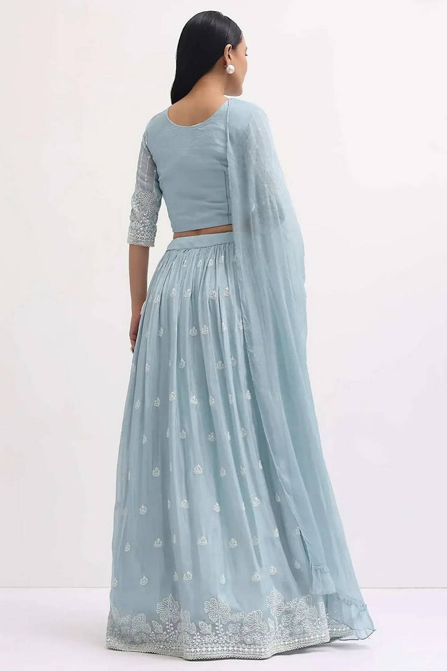 Blue Embroidered Georgette Lehenga
