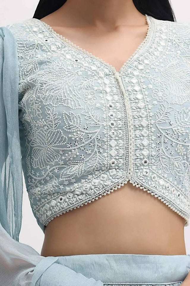 Blue Embroidered Georgette Lehenga