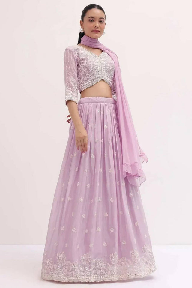 Pink Embroidered Georgette Lehenga