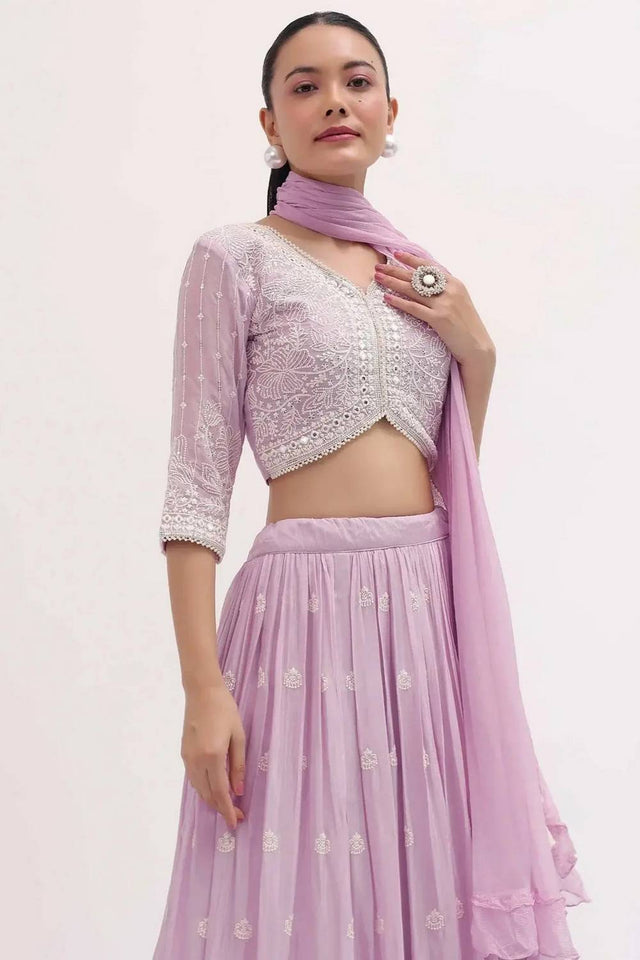 Pink Embroidered Georgette Lehenga