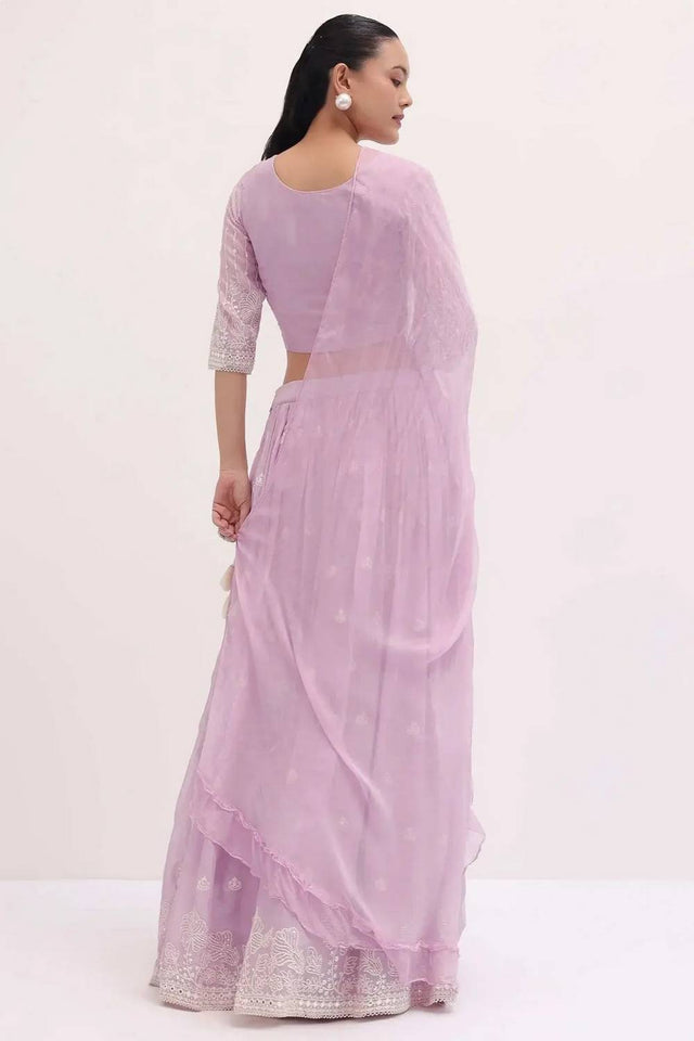 Pink Embroidered Georgette Lehenga