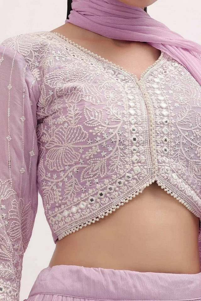 Pink Embroidered Georgette Lehenga