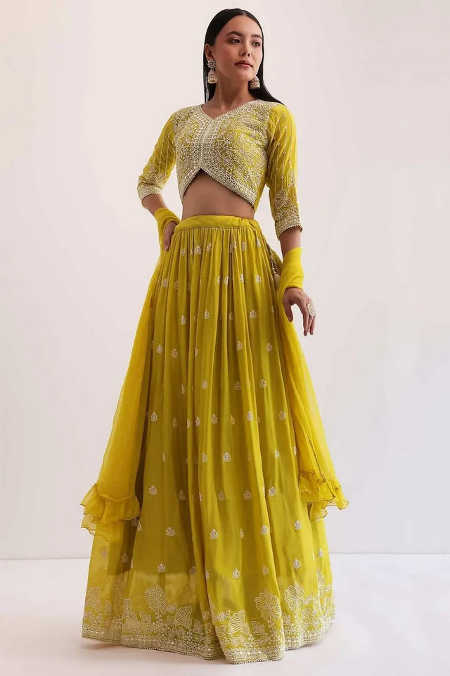 Yellow Embroidered Georgette Lehenga