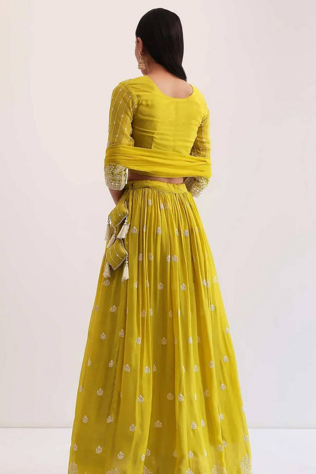Yellow Embroidered Georgette Lehenga