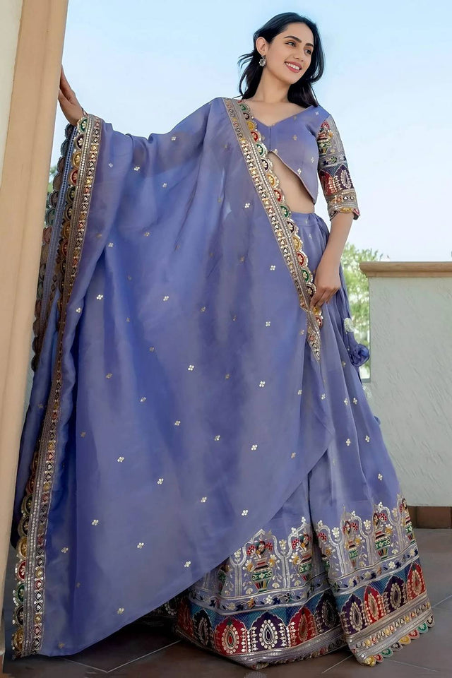 Lavender Sequin Silk Lehenga