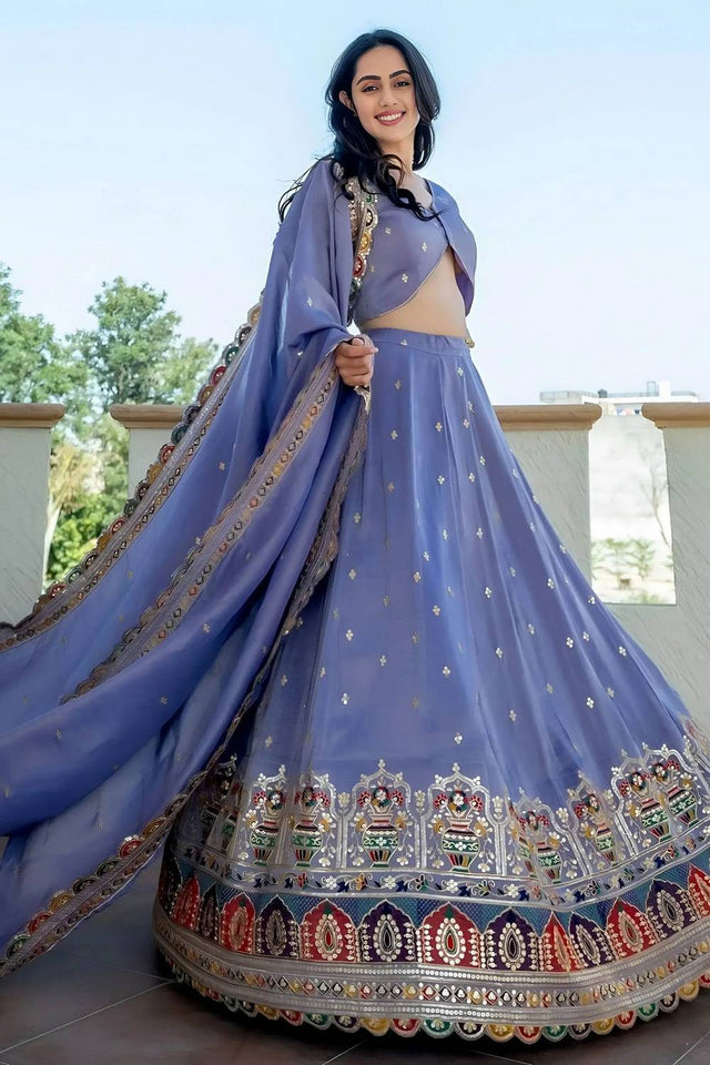 Lavender Sequin Silk Lehenga