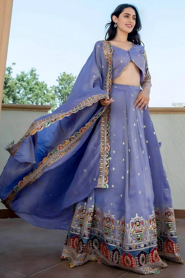 Lavender Sequin Silk Lehenga