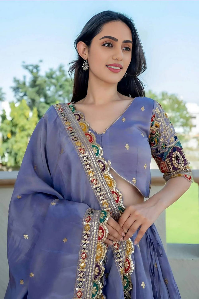Lavender Sequin Silk Lehenga