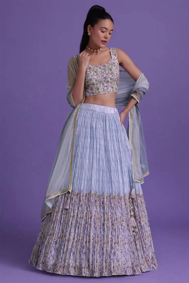 Blue Floral Printed Georgette Lehenga