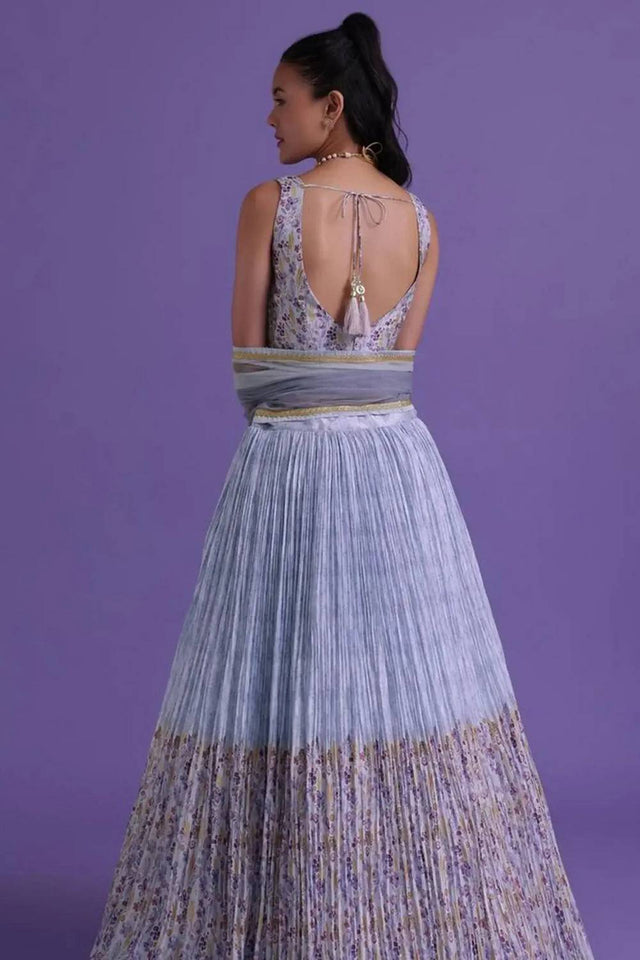 Blue Floral Printed Georgette Lehenga