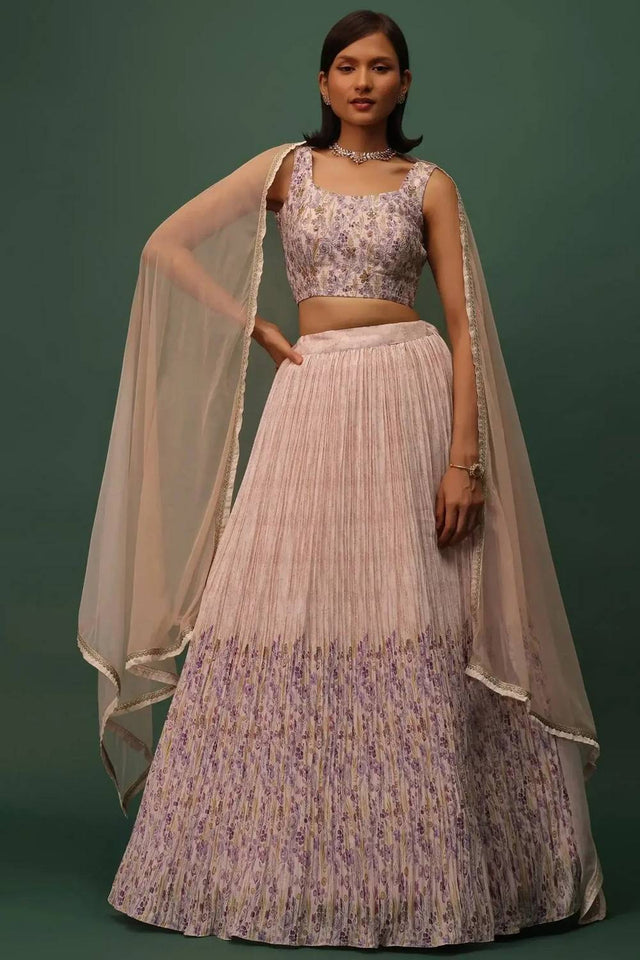 Peach Floral Printed Georgette Lehenga