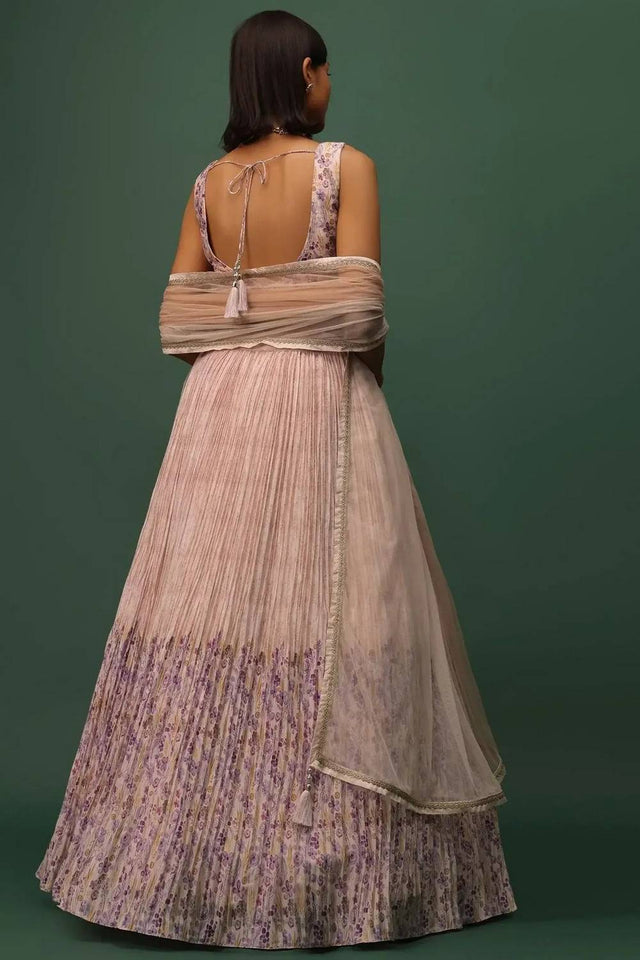 Peach Floral Printed Georgette Lehenga