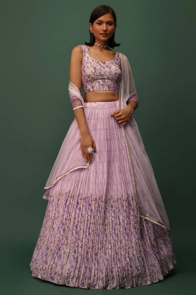 Pink Floral Printed Georgette Lehenga