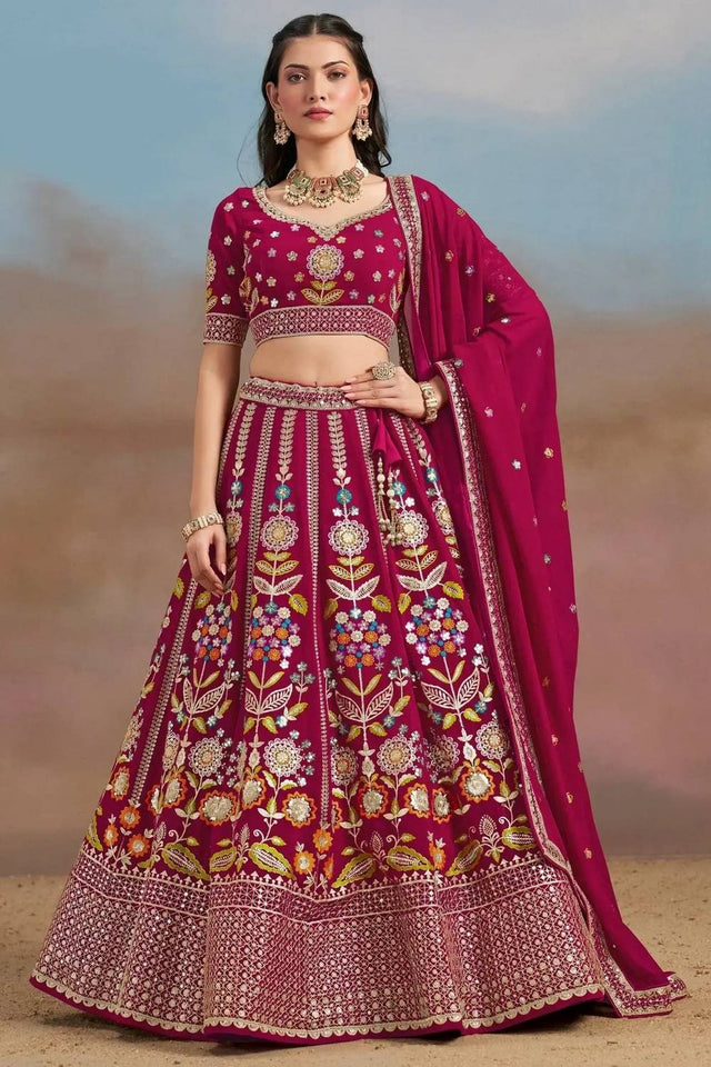 Pink Floral Embroidered Georgette Lehenga