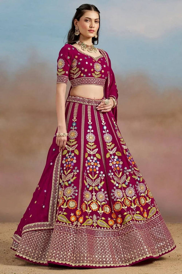 Pink Floral Embroidered Georgette Lehenga