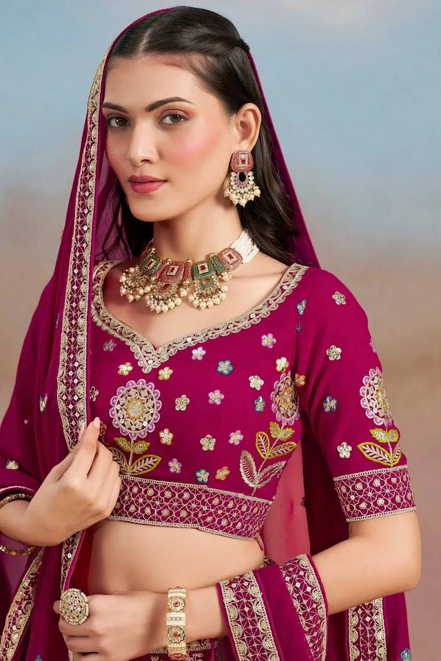 Pink Floral Embroidered Georgette Lehenga