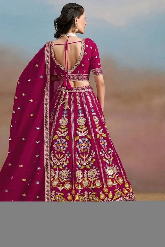 Pink Floral Embroidered Georgette Lehenga