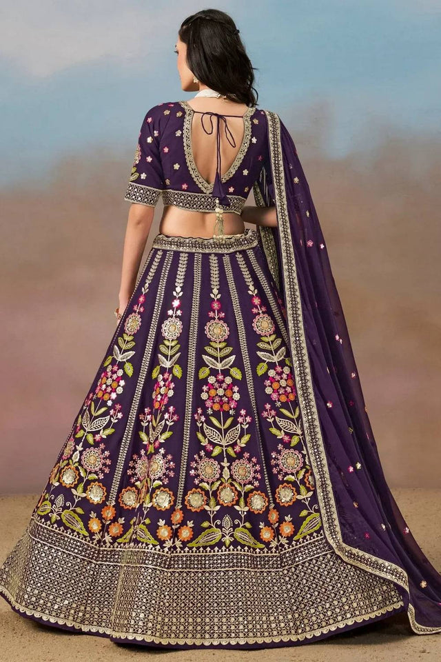 Violet Floral Embroidered Georgette Lehenga