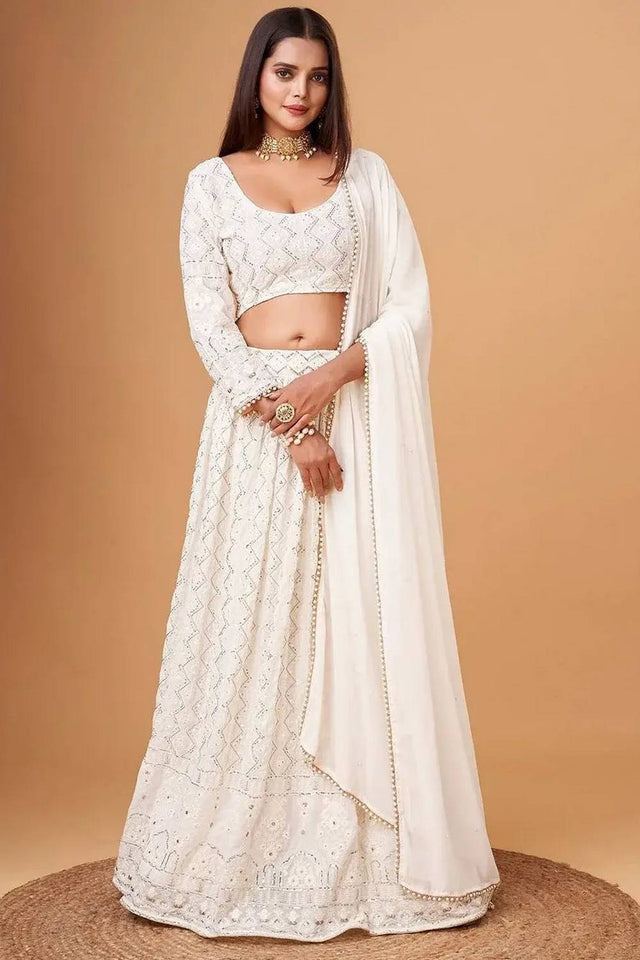 White Embroidered Georgette Lehenga