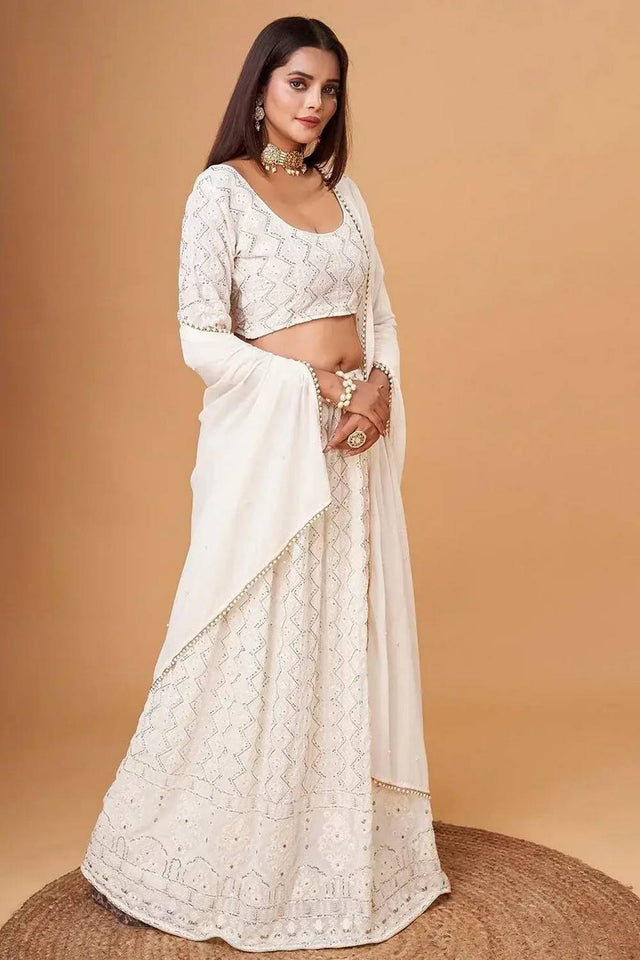 White Embroidered Georgette Lehenga