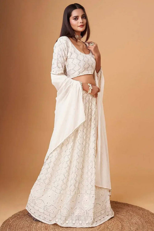 White Embroidered Georgette Lehenga