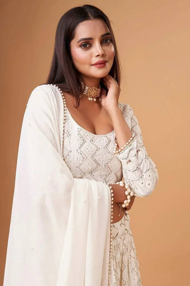 White Embroidered Georgette Lehenga