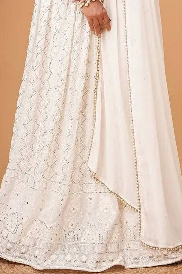 White Embroidered Georgette Lehenga