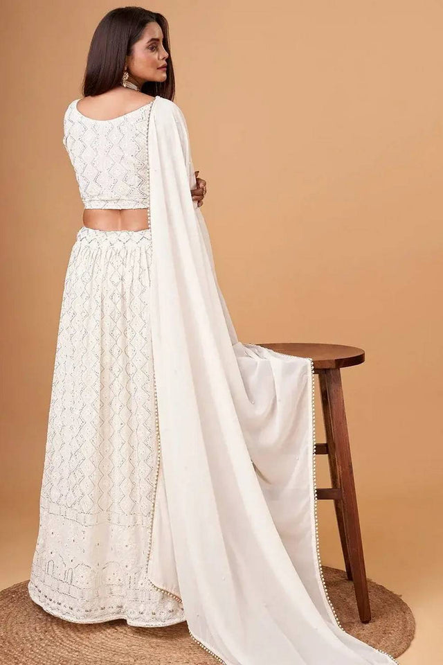 White Embroidered Georgette Lehenga
