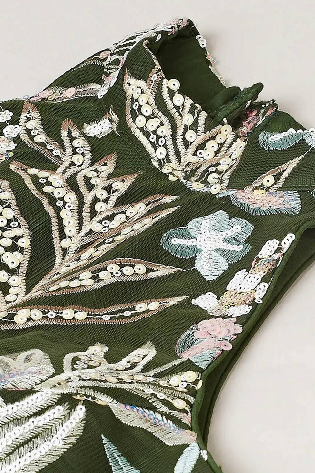 Green Sequin With Embroidered Net Lehenga