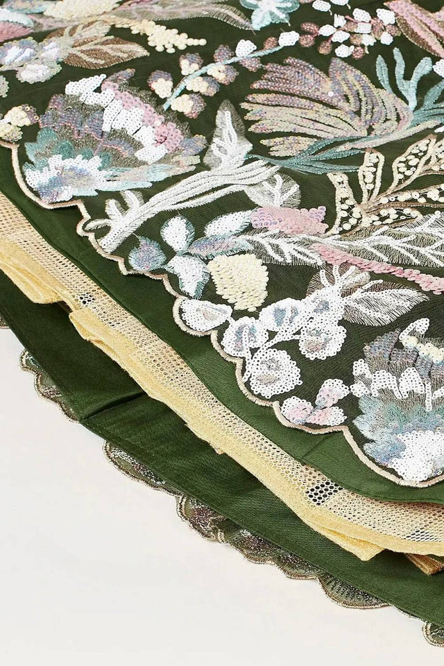 Green Sequin With Embroidered Net Lehenga