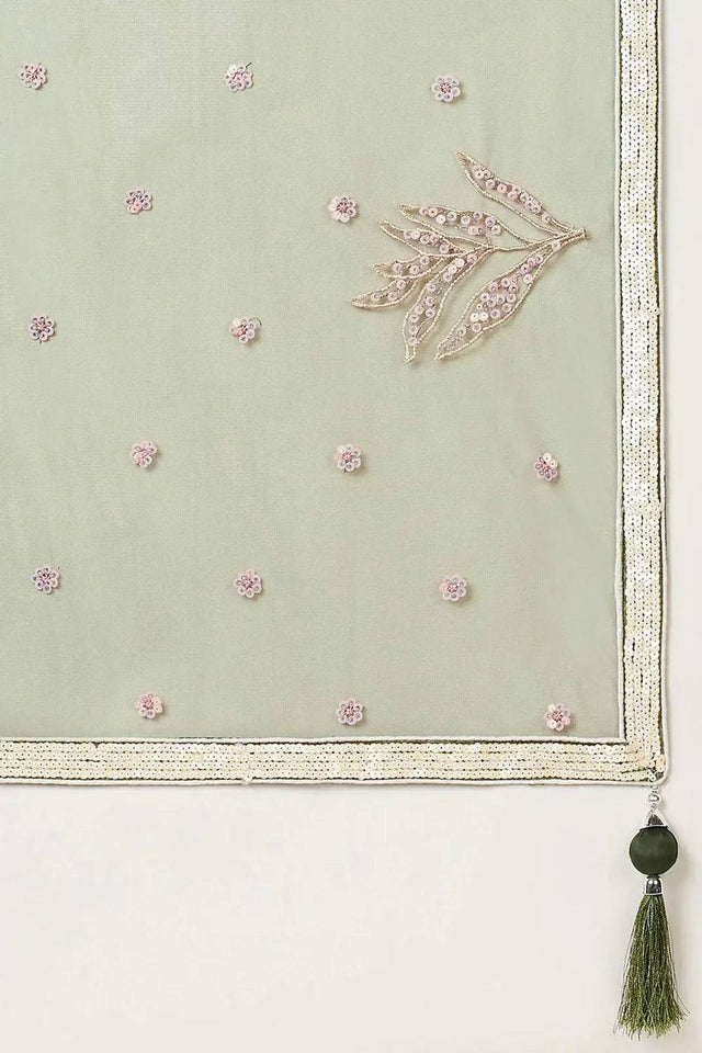 Green Sequin With Embroidered Net Lehenga