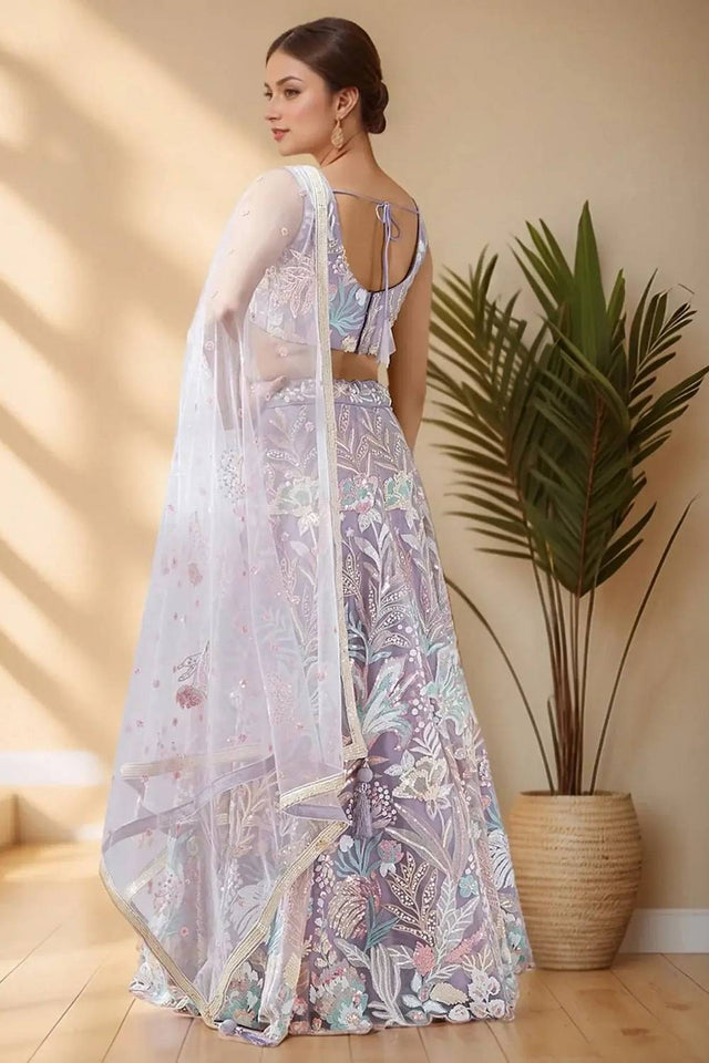 Lavender Sequin With Embroidered Net Lehenga