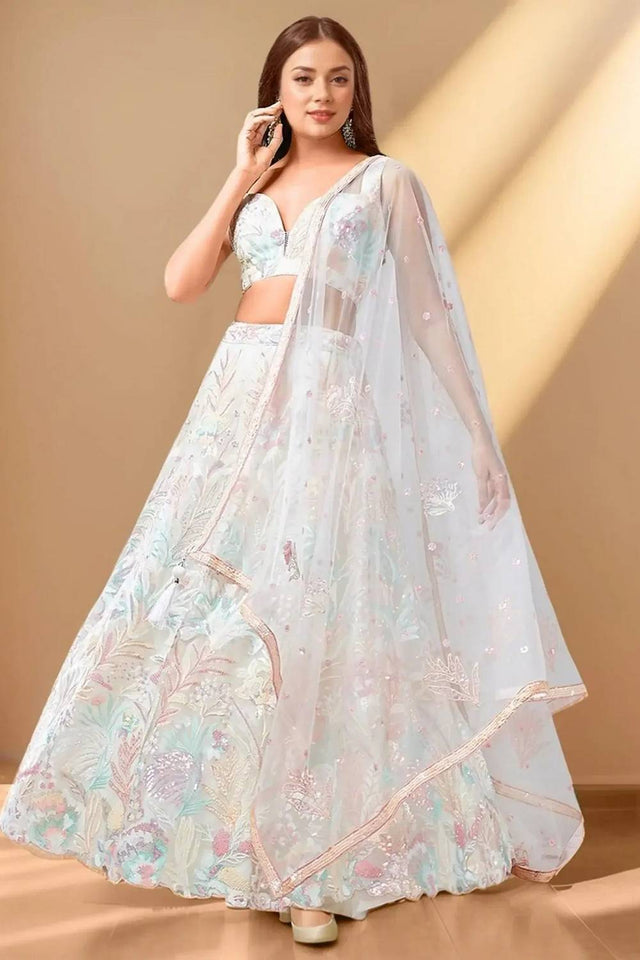 Off White Sequin With Embroidered Net Lehenga