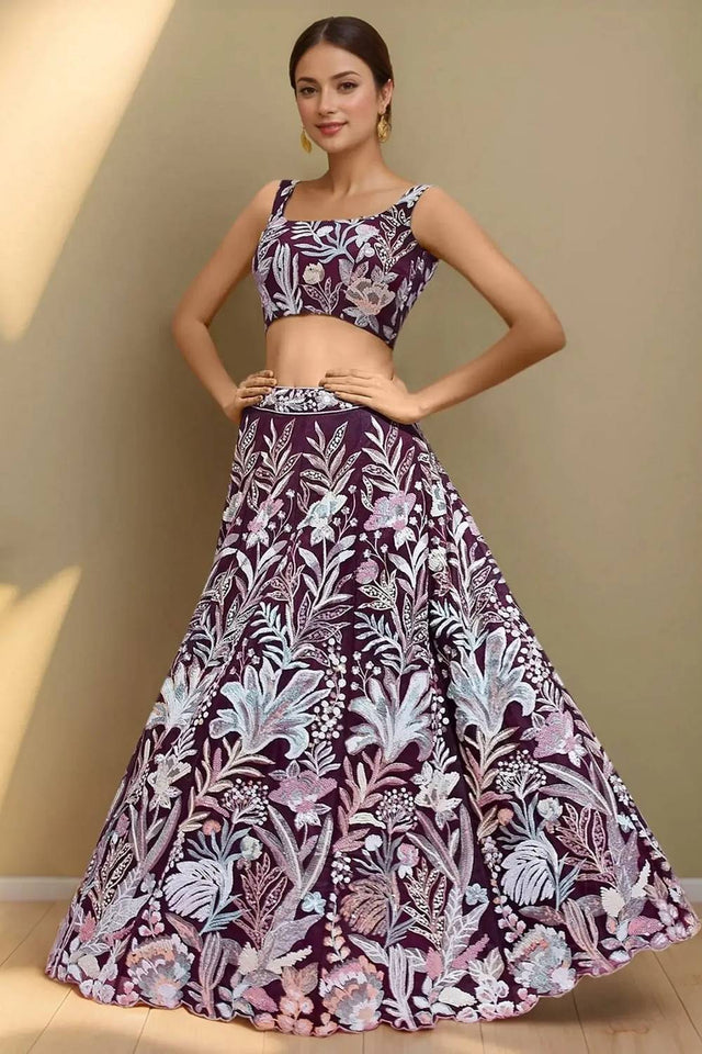 Violet Sequin With Embroidered Net Lehenga