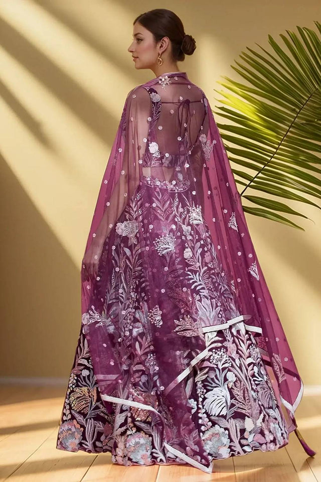 Violet Sequin With Embroidered Net Lehenga