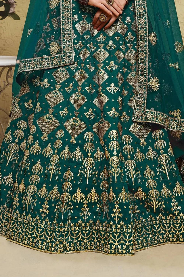 Green Sequin With Embroidered Silk Lehenga