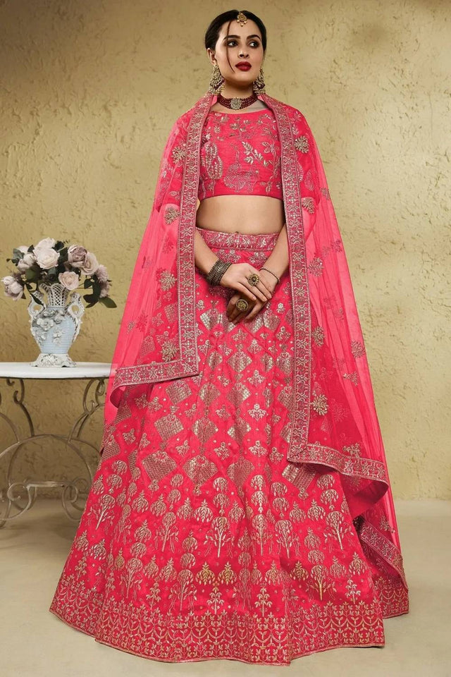 Peach Sequin With Embroidered Silk Lehenga