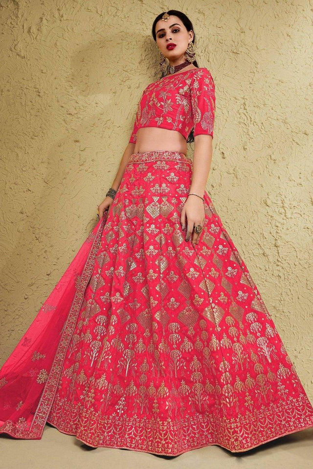 Peach Sequin With Embroidered Silk Lehenga