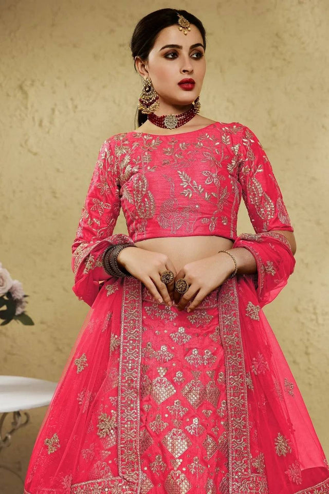 Peach Sequin With Embroidered Silk Lehenga