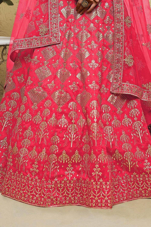 Peach Sequin With Embroidered Silk Lehenga