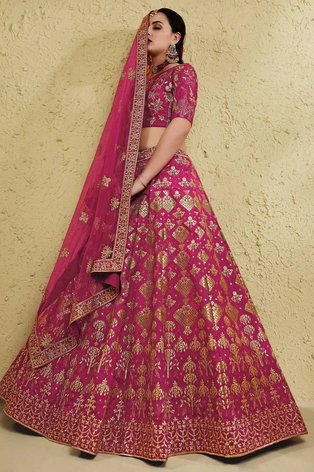 Pink Sequin With Embroidered Silk Lehenga